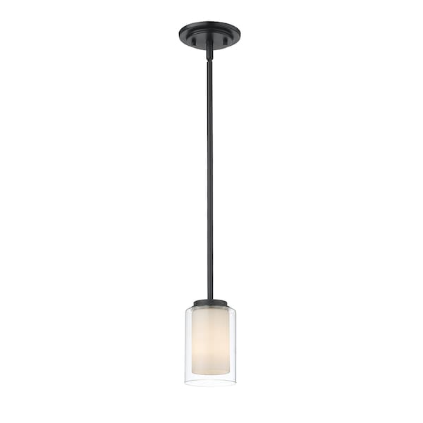 Z-Lite Willow 1 Light Mini Pendant, Matte Black, Inner White & Outer Clear 426MP-MB - main
